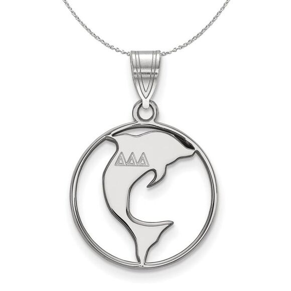 Sterling Silver Delta Delta Delta Medium Circle Necklace - 24 Inch - Picture 1 of 8